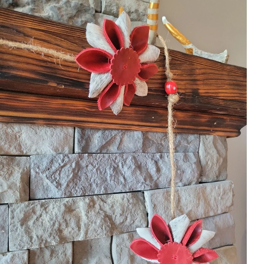 Leather Flower Garland Hand Crafted Christmas Decor Unique Rustic Western